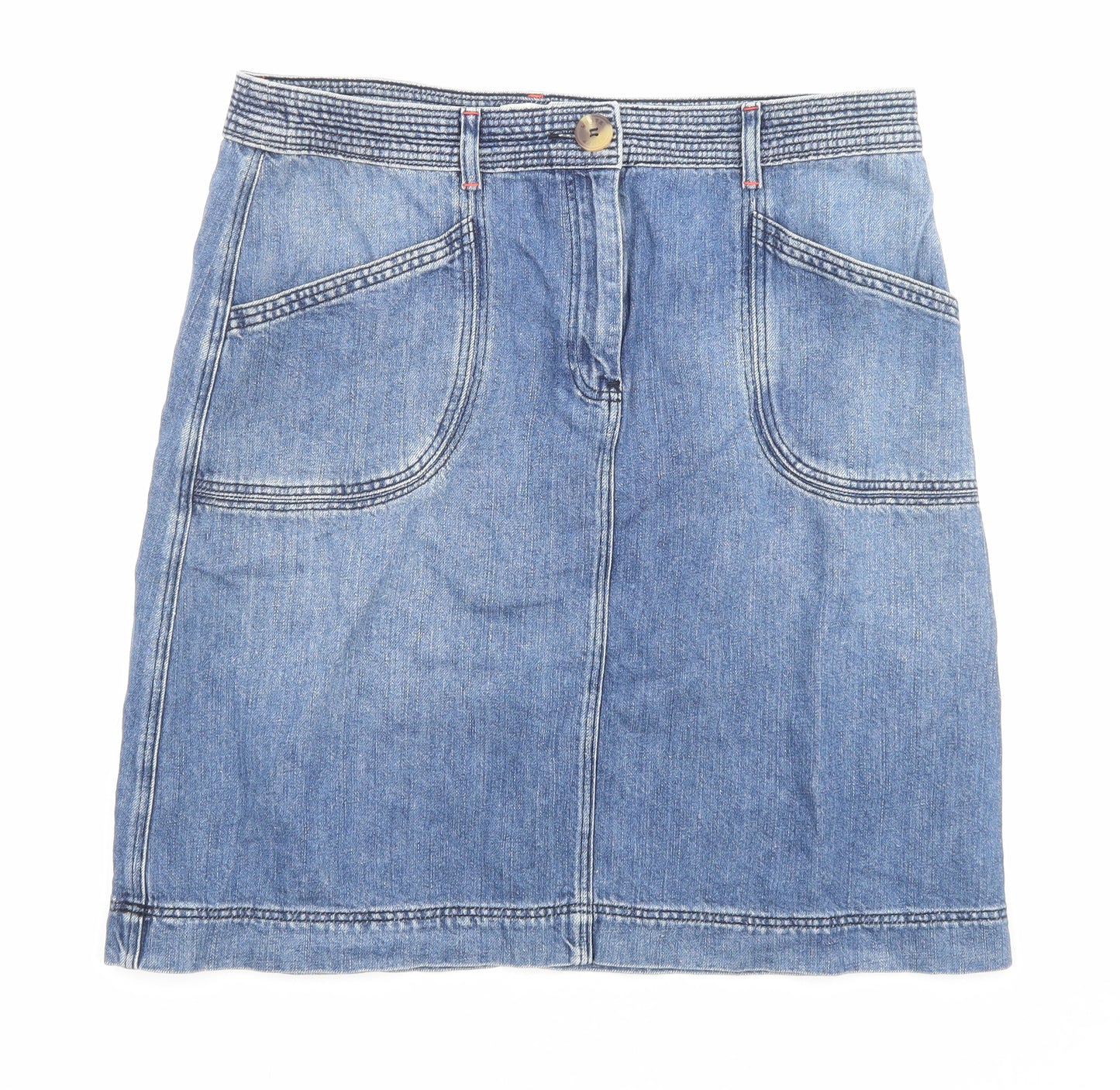 White Stuff Womens Blue Cotton A-Line Skirt Size 12 Zip