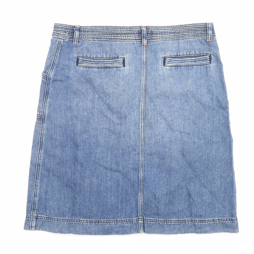 White Stuff Womens Blue Cotton A-Line Skirt Size 12 Zip