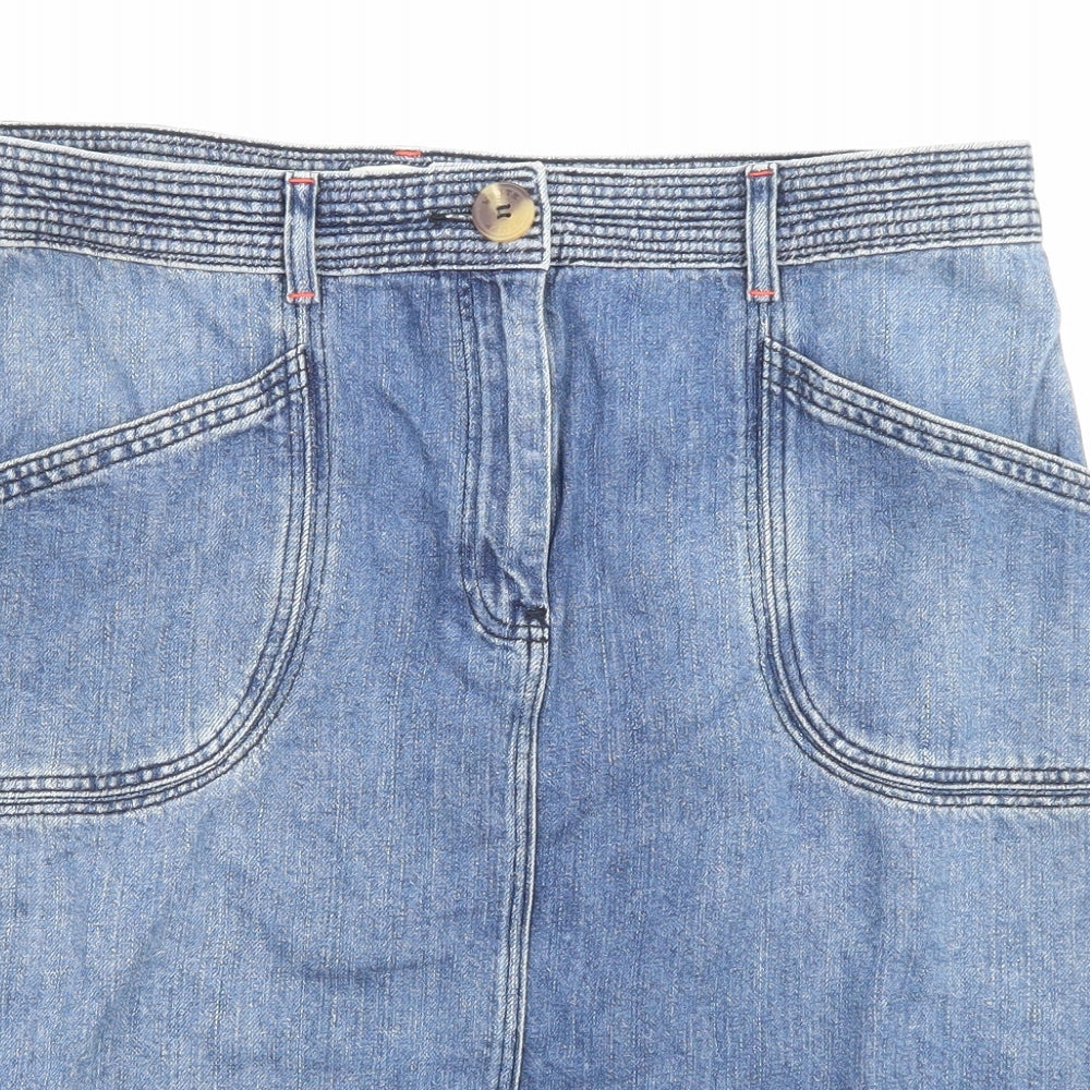 White Stuff Womens Blue Cotton A-Line Skirt Size 12 Zip