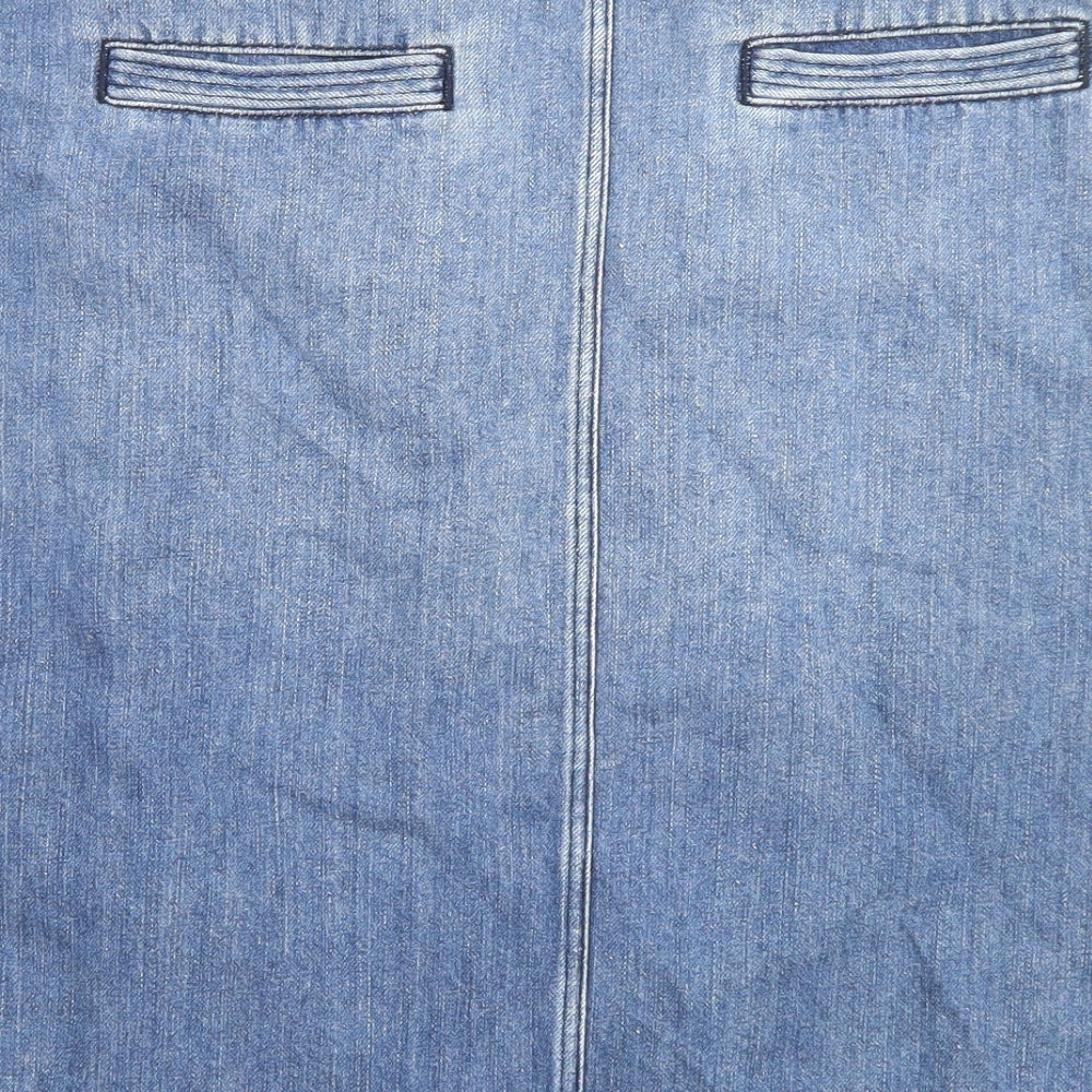 White Stuff Womens Blue Cotton A-Line Skirt Size 12 Zip