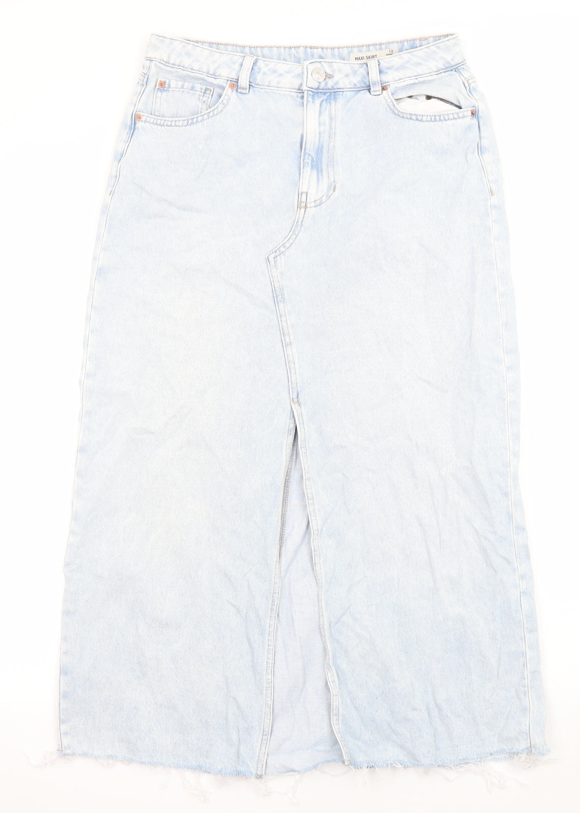 Marks and Spencer Womens Blue Cotton Maxi Skirt Size 12 Zip - Pockets