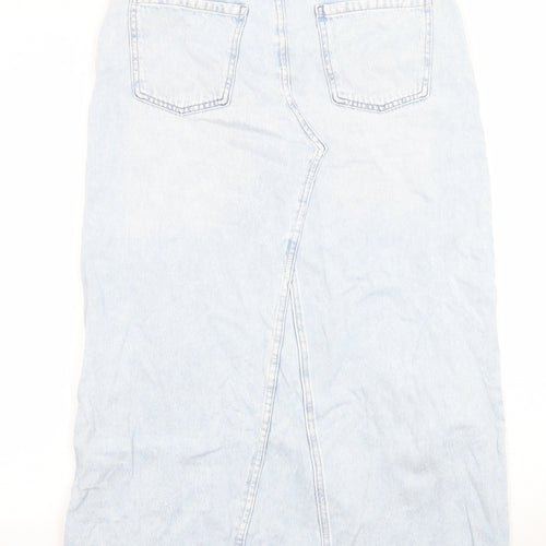 Marks and Spencer Womens Blue Cotton Maxi Skirt Size 12 Zip - Pockets