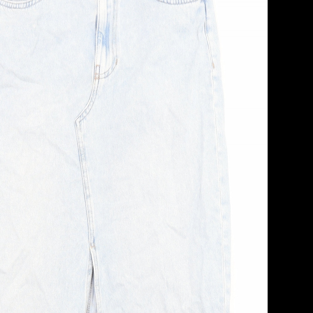 Marks and Spencer Womens Blue Cotton Maxi Skirt Size 12 Zip - Pockets