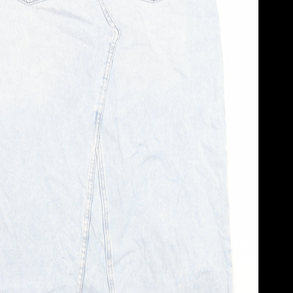 Marks and Spencer Womens Blue Cotton Maxi Skirt Size 12 Zip - Pockets