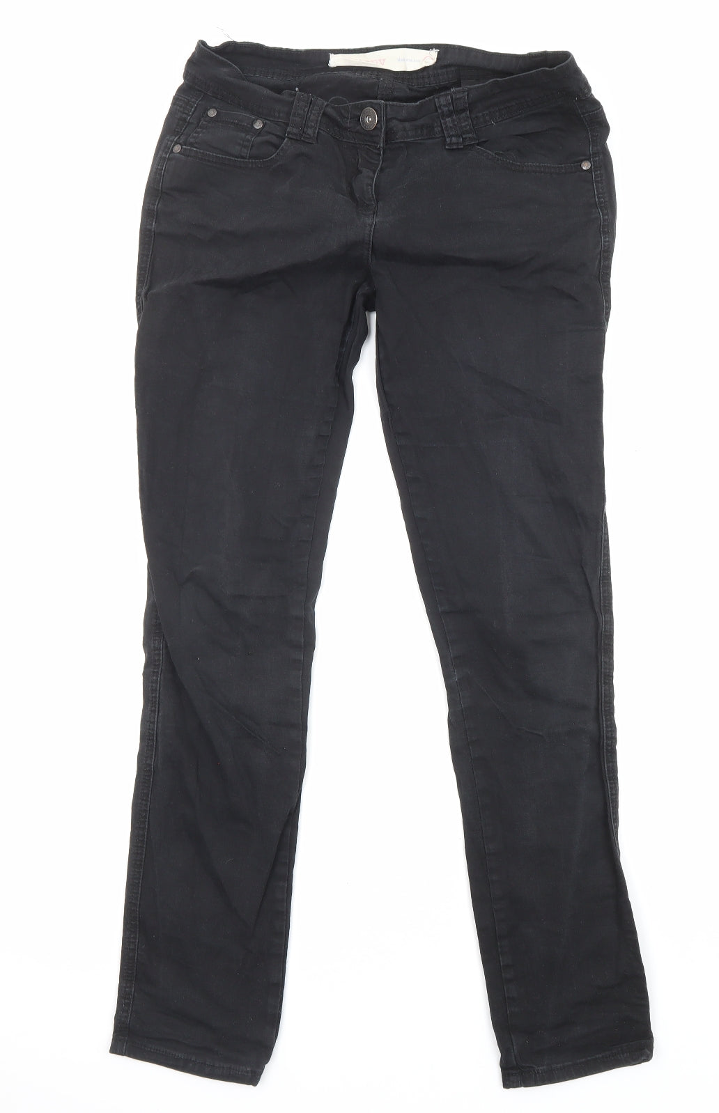 NEXT Womens Black Cotton Straight Jeans Size 12 L30 in Regular Zip - Pockets