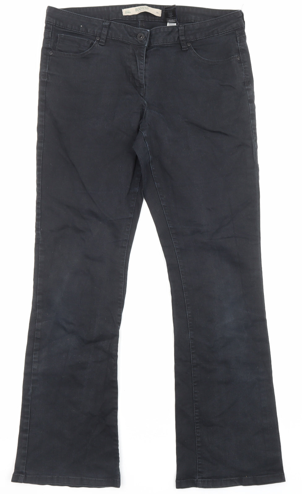 NEXT Womens Black Cotton Bootcut Jeans Size 14 L30 in Regular Zip - Pockets