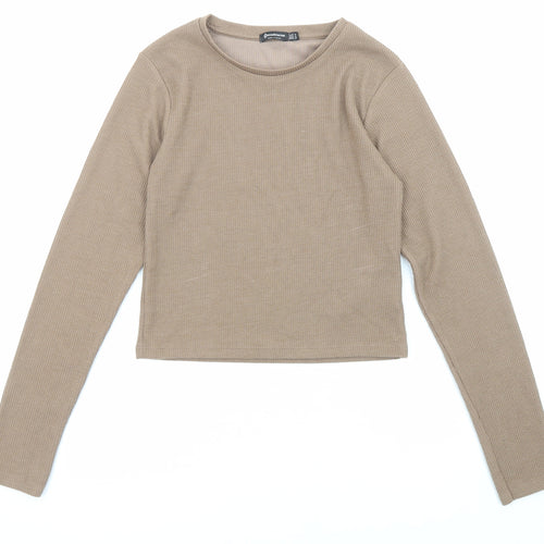 Stradivarius Womens Brown Polyester Basic T-Shirt Size M Crew Neck