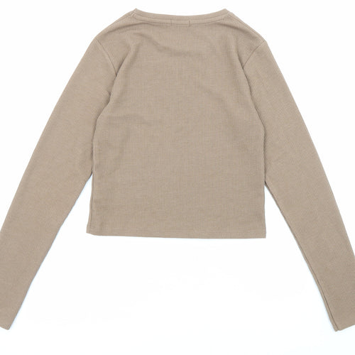 Stradivarius Womens Brown Polyester Basic T-Shirt Size M Crew Neck