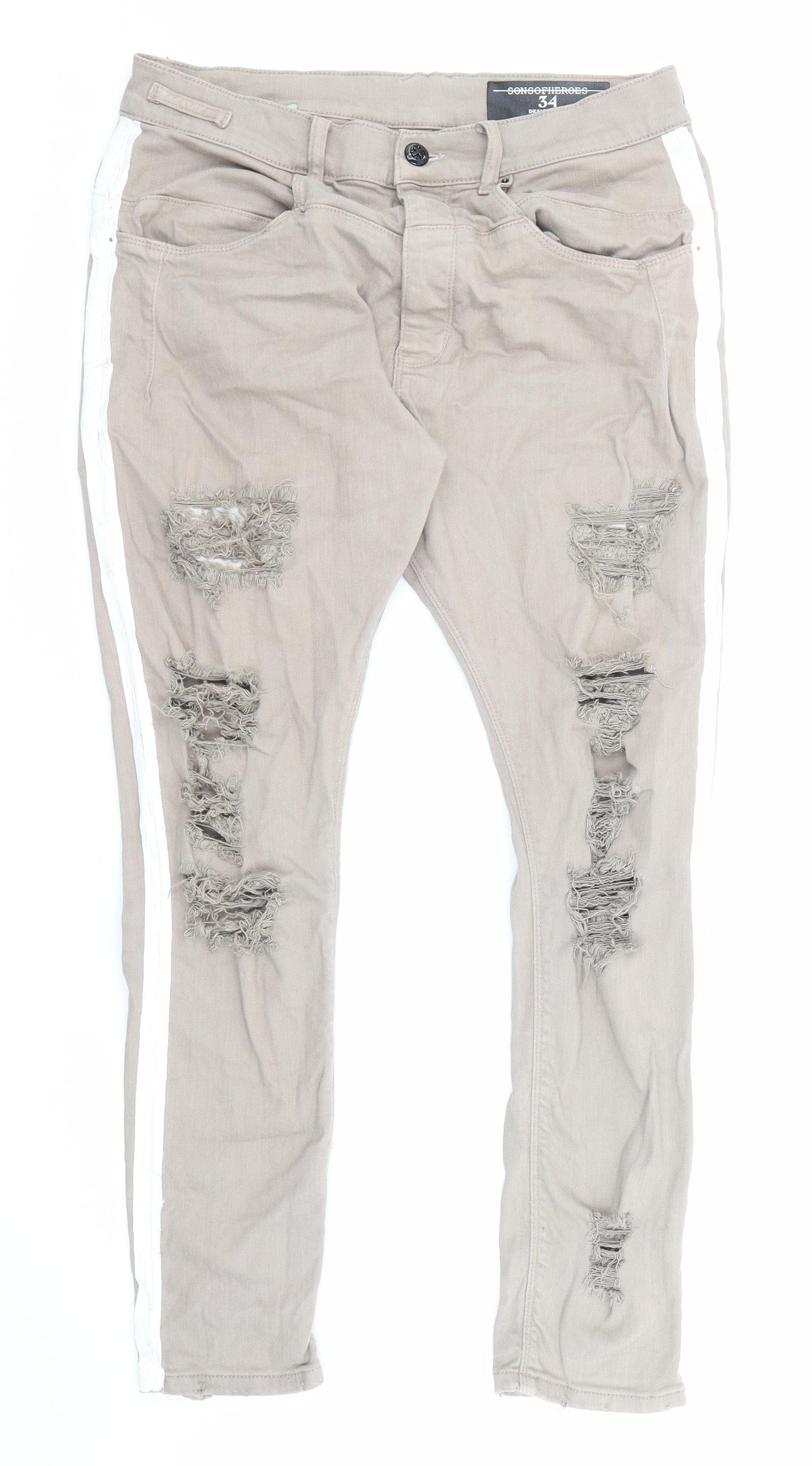 Sons Of Heroes Womens Beige Cotton Straight Jeans Size 31 in L26 in Regular Zip - Pockets