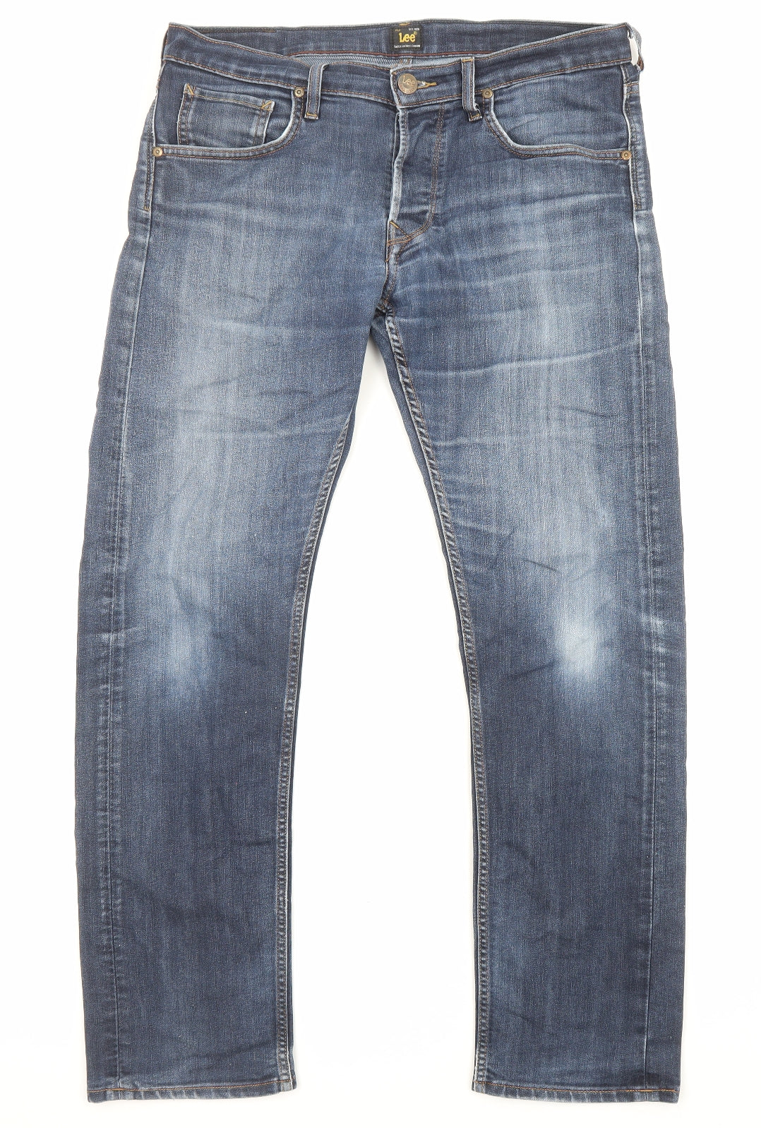 Lee Mens Blue Cotton Straight Jeans Size 34 in L32 in Regular Zip - Pockets