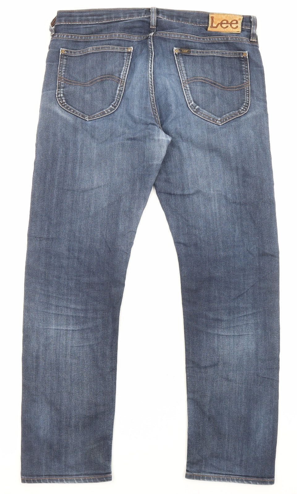 Lee Mens Blue Cotton Straight Jeans Size 34 in L32 in Regular Zip - Pockets