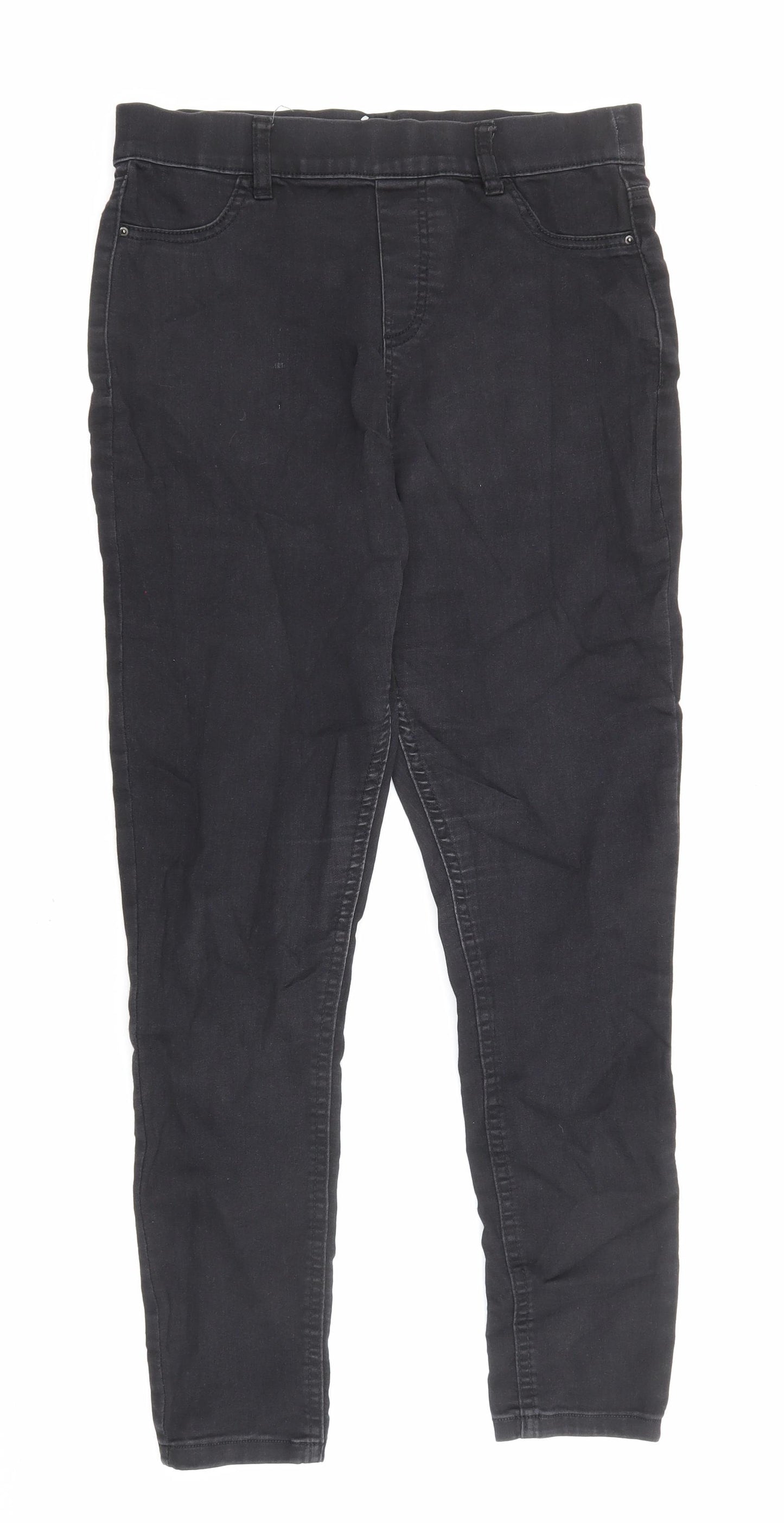 F&F Womens Black Cotton Straight Jeans Size 14 L28 in Regular Zip