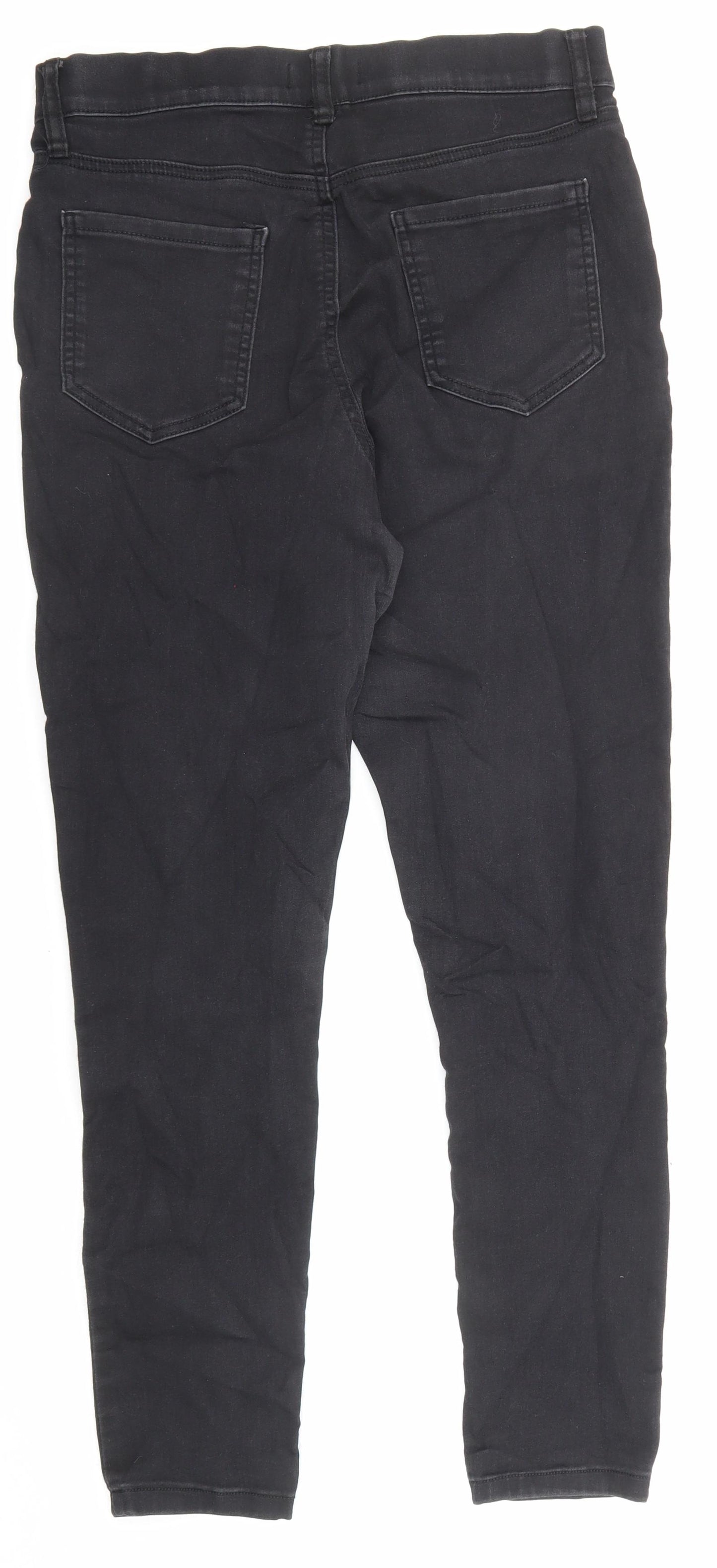 F&F Womens Black Cotton Straight Jeans Size 14 L28 in Regular Zip