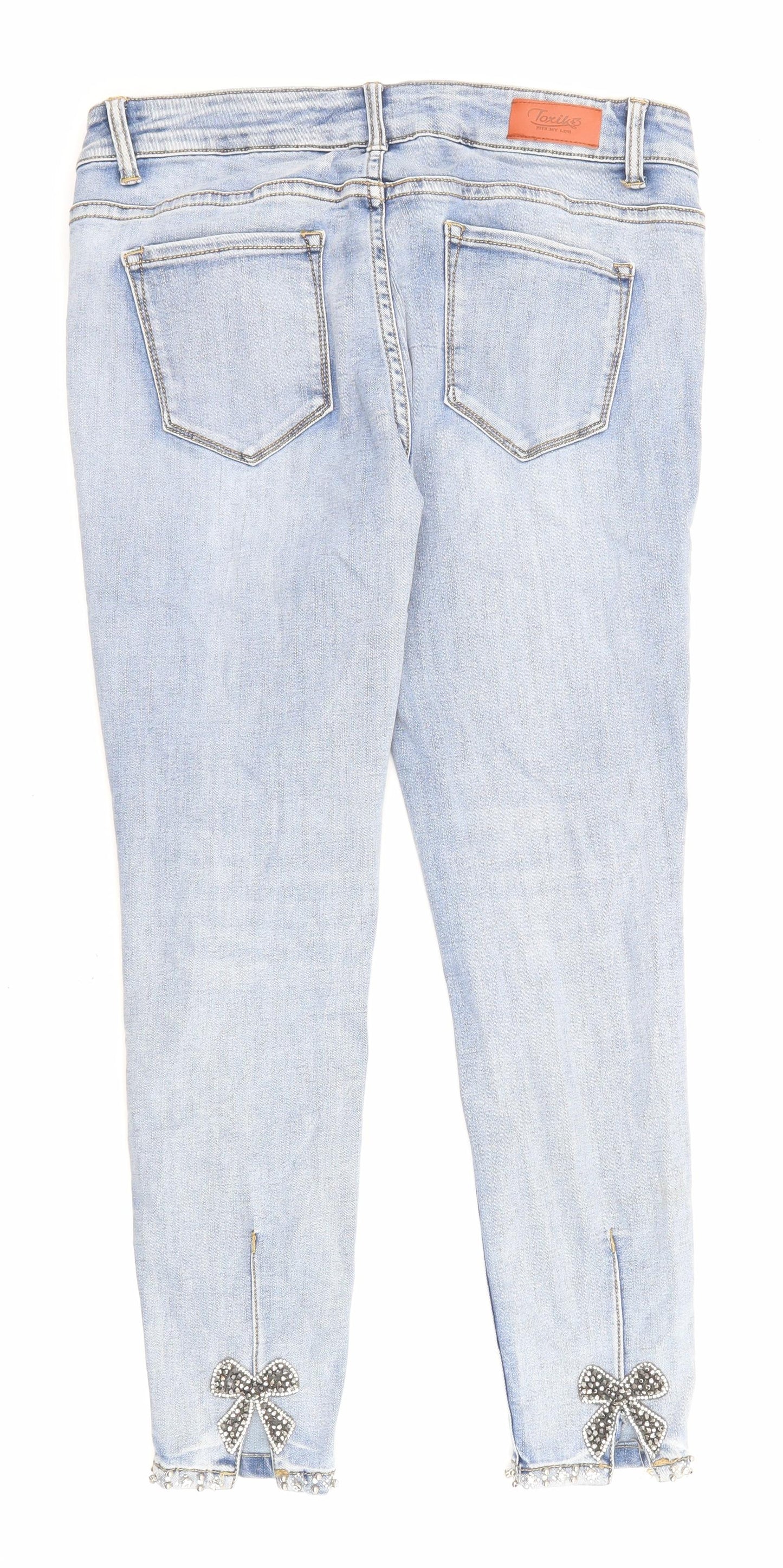 Toxik3 Womens Blue Cotton Straight Jeans Size 14 L26 in Regular Zip - Embellishment detail