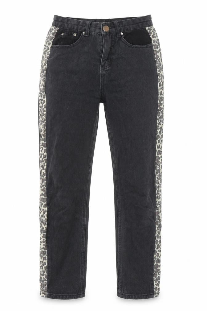 PRETTYLITTLETHING Womens Black Animal Print Cotton Straight Jeans Size 8 L25 in Regular Zip - Pockets