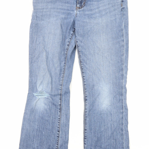 Lands' End Womens Blue Cotton Bootcut Jeans Size 12 L26 in Regular Zip - Pockets
