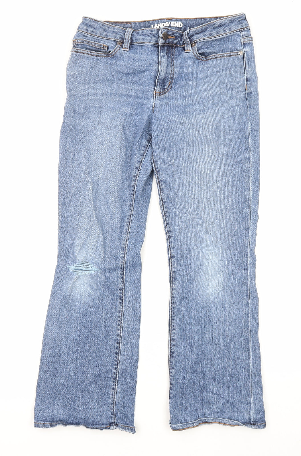 Lands' End Womens Blue Cotton Bootcut Jeans Size 12 L26 in Regular Zip - Pockets