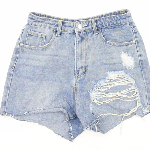 PRETTYLITTLETHING Womens Blue Cotton Basic Shorts Size 8 Regular Zip - Pockets