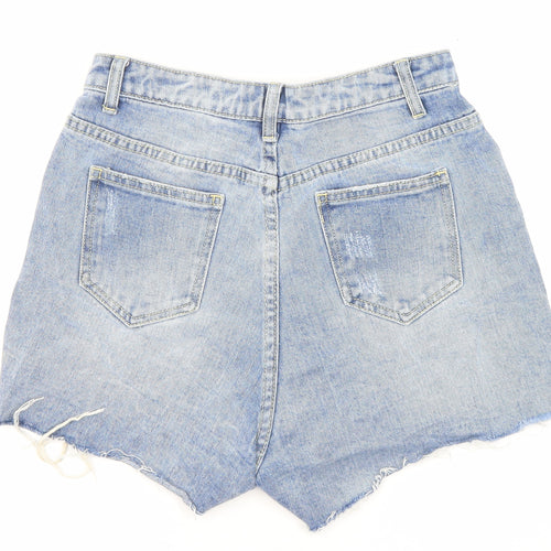 PRETTYLITTLETHING Womens Blue Cotton Basic Shorts Size 8 Regular Zip - Pockets