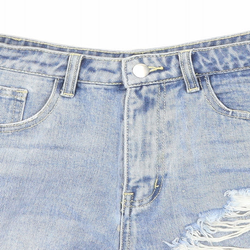 PRETTYLITTLETHING Womens Blue Cotton Basic Shorts Size 8 Regular Zip - Pockets