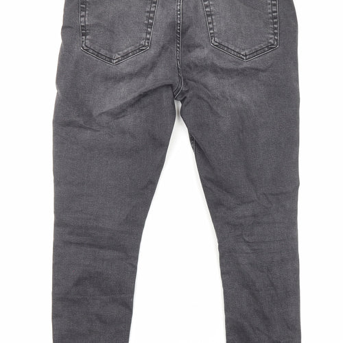 Topshop Womens Black Cotton Straight Jeans Size 32 in L30 in Regular Zip - Pockets