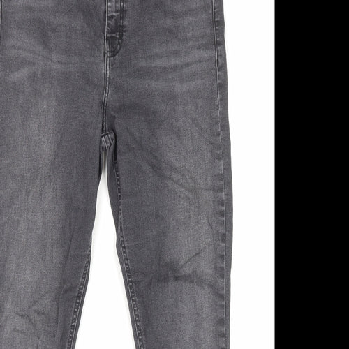 Topshop Womens Black Cotton Straight Jeans Size 32 in L30 in Regular Zip - Pockets