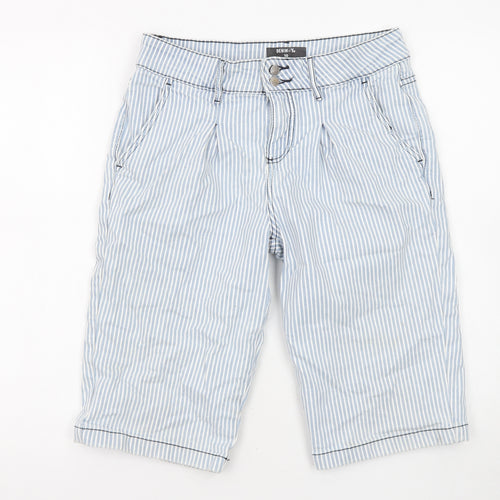 TU Womens Blue Striped Cotton Basic Shorts Size 10 L13 in Regular Zip - Pockets
