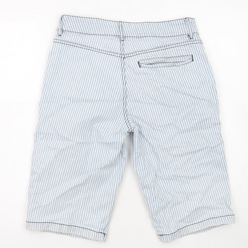 TU Womens Blue Striped Cotton Basic Shorts Size 10 L13 in Regular Zip - Pockets
