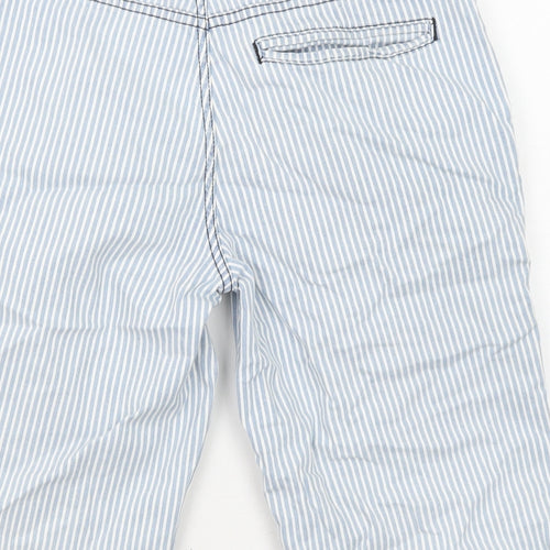 TU Womens Blue Striped Cotton Basic Shorts Size 10 L13 in Regular Zip - Pockets