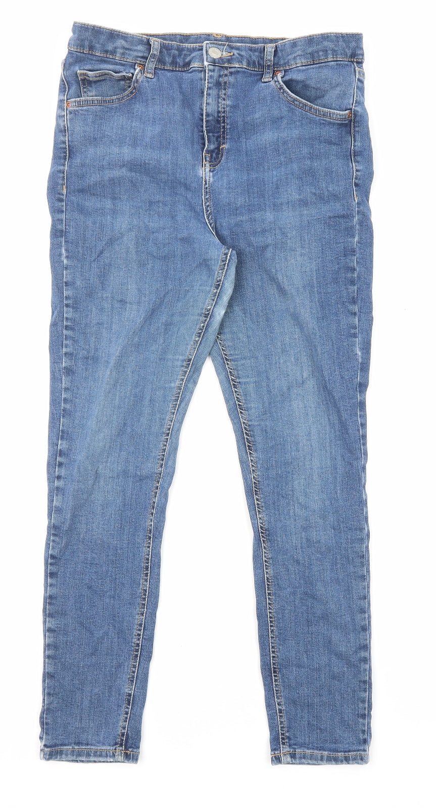 Topshop Womens Blue Cotton Skinny Jeans Size 32 in L30 in Regular Zip - Pockets