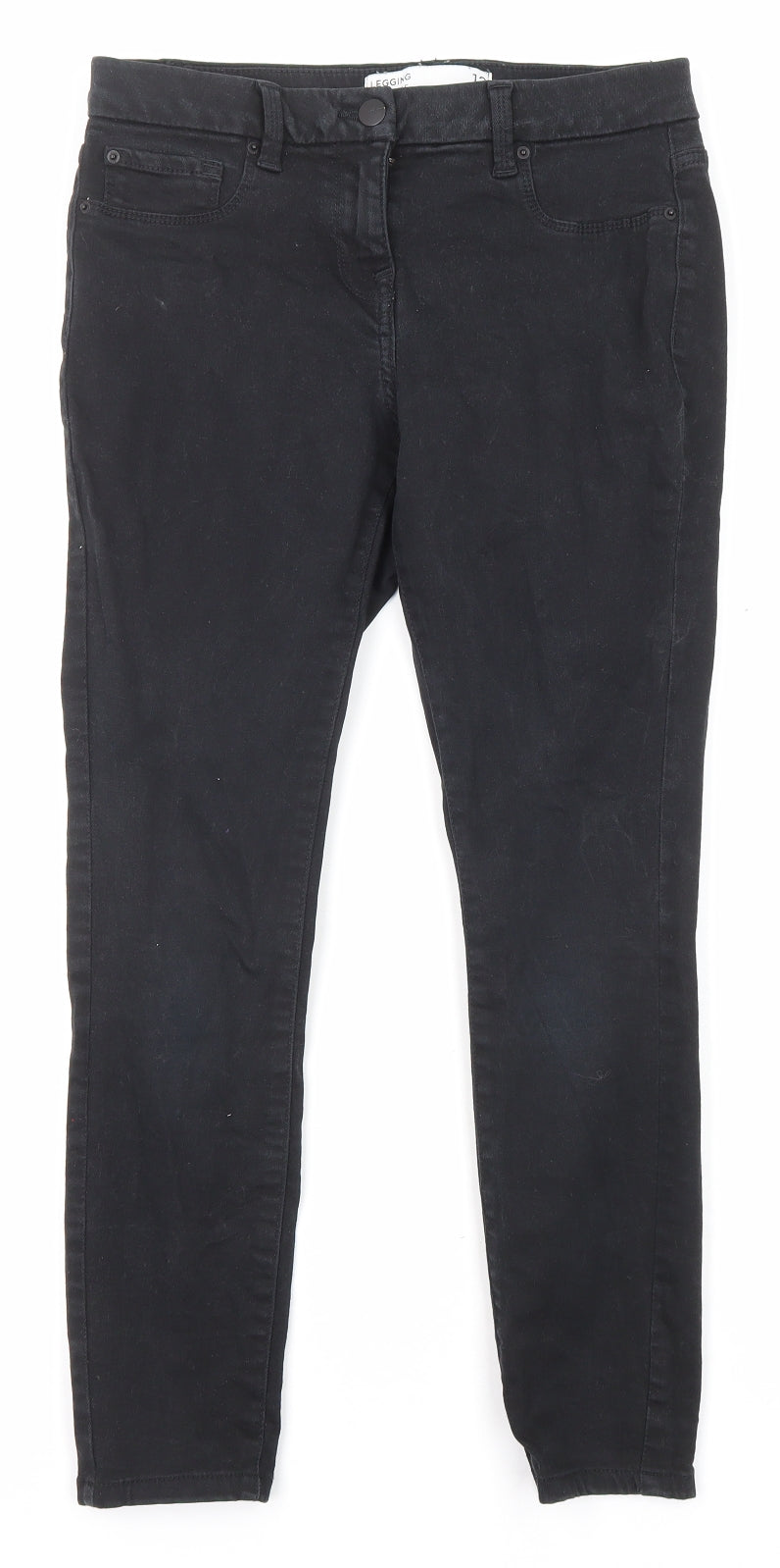 NEXT Womens Black Cotton Skinny Jeans Size 12 L24 in Regular Zip - Pockets