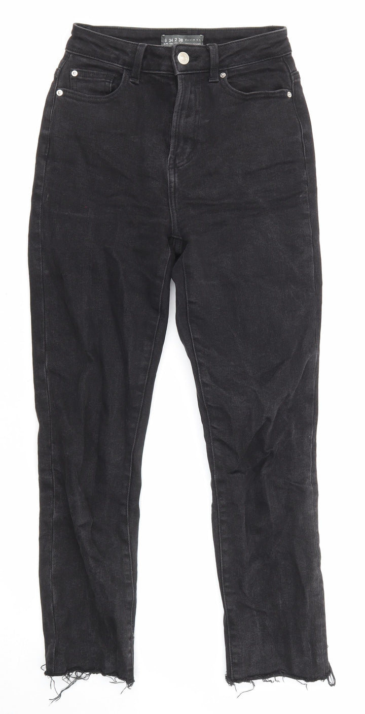 Denim & Co. Womens Black Cotton Straight Jeans Size 6 L24 in Regular Zip - Pockets