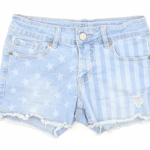 American Eagle Outfitters Girls Blue Cotton Boyfriend Shorts Size 14 Years Regular Zip - Pockets