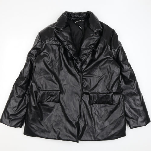 PRETTYLITTLETHING Womens Black Puffer Jacket Coat Size 10 Snap