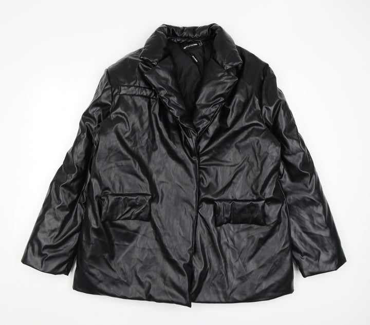 PRETTYLITTLETHING Womens Black Puffer Jacket Coat Size 10 Snap