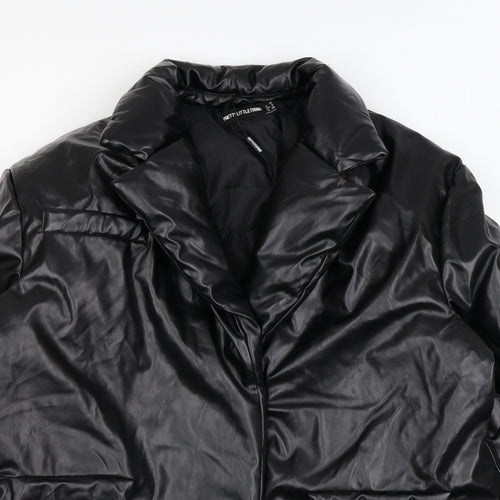 PRETTYLITTLETHING Womens Black Puffer Jacket Coat Size 10 Snap