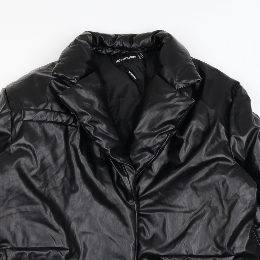 PRETTYLITTLETHING Womens Black Puffer Jacket Coat Size 10 Snap