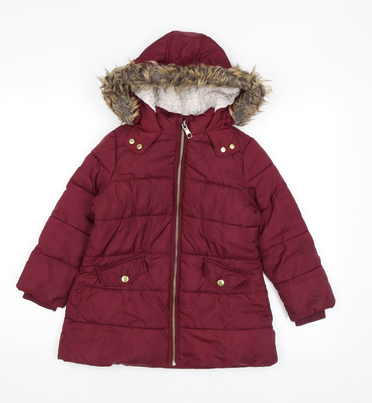 Marks and Spencer Girls Red Puffer Jacket Coat Size 4-5 Years Zip