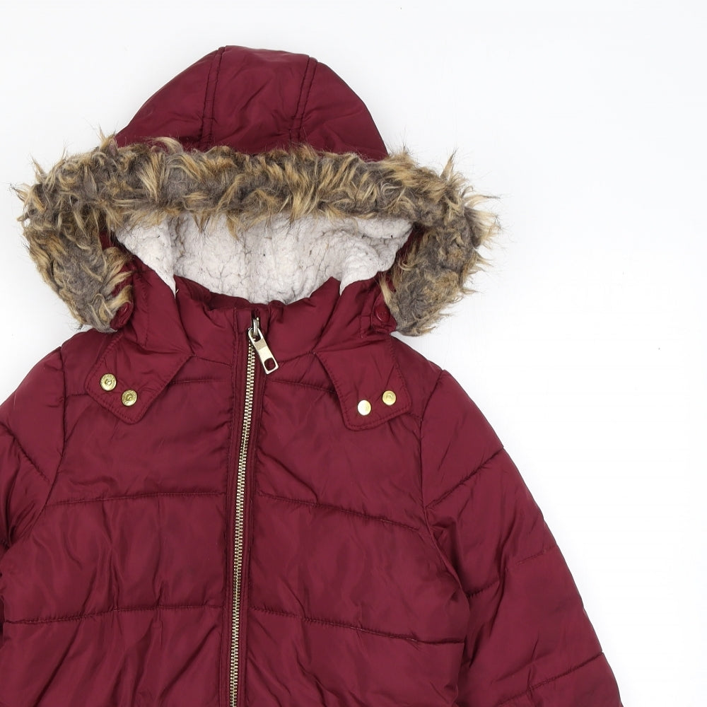 Marks and Spencer Girls Red Puffer Jacket Coat Size 4-5 Years Zip