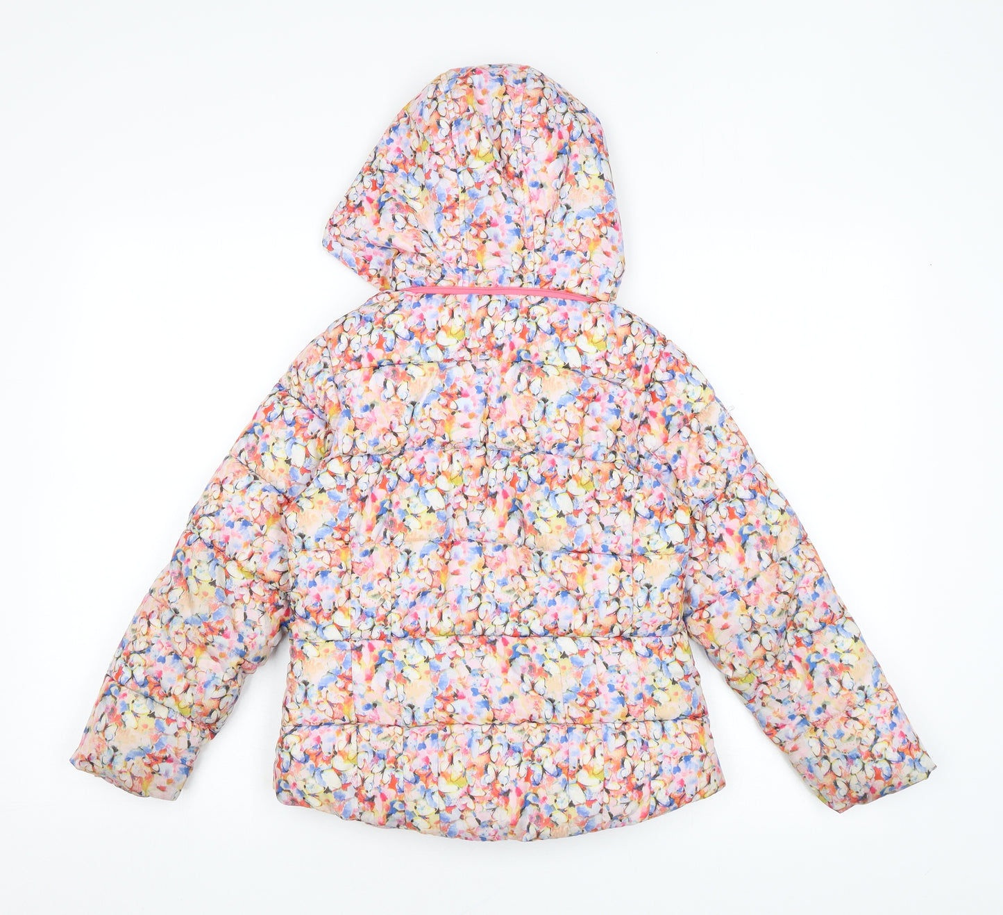 NEXT Womens Pink Floral Puffer Jacket Coat Size 8 Zip - Removable hood