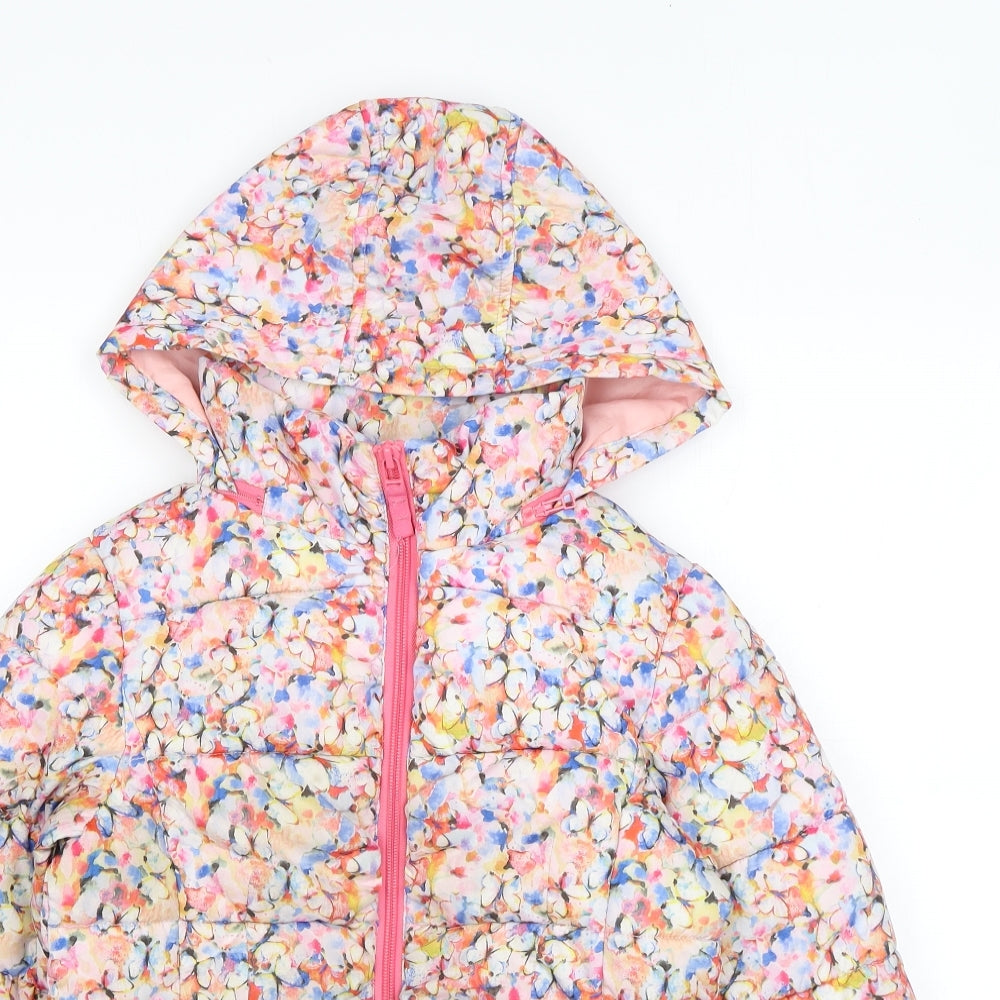 NEXT Womens Pink Floral Puffer Jacket Coat Size 8 Zip - Removable hood