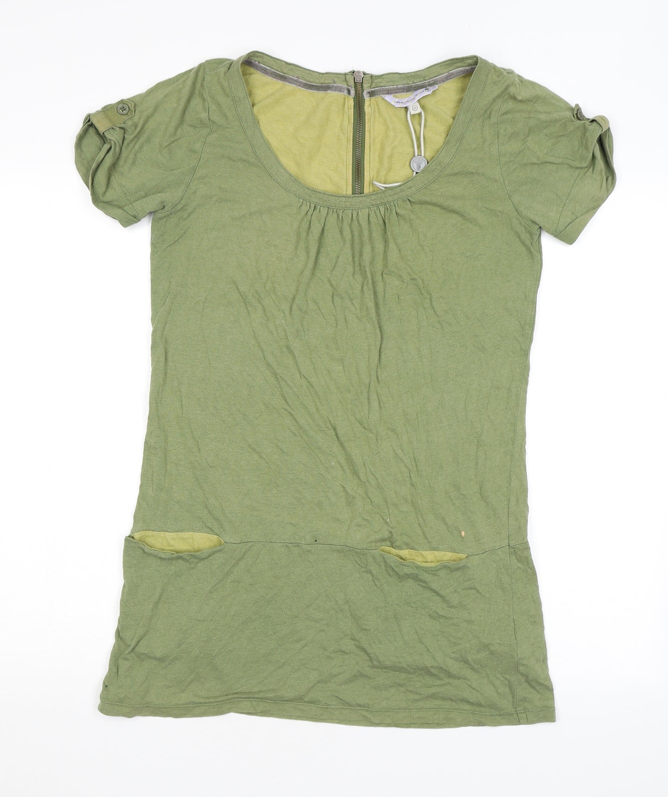 Fat Face Womens Green Cotton Basic T-Shirt Size 12 Scoop Neck