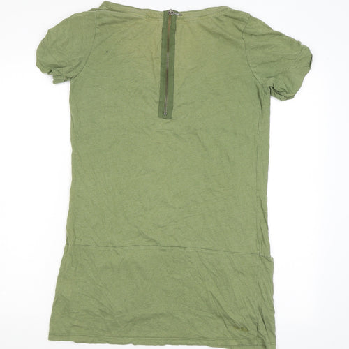 Fat Face Womens Green Cotton Basic T-Shirt Size 12 Scoop Neck