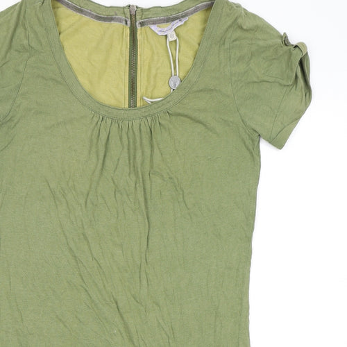 Fat Face Womens Green Cotton Basic T-Shirt Size 12 Scoop Neck