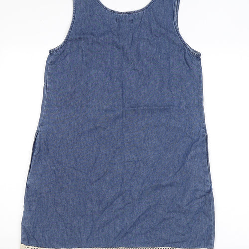 Evie Womens Blue Cotton A-Line Size 12 Scoop Neck Pullover - Lace