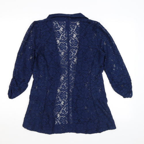 NEXT Womens Blue V-Neck Floral Polyester Cardigan Jumper Size 12 - Lace