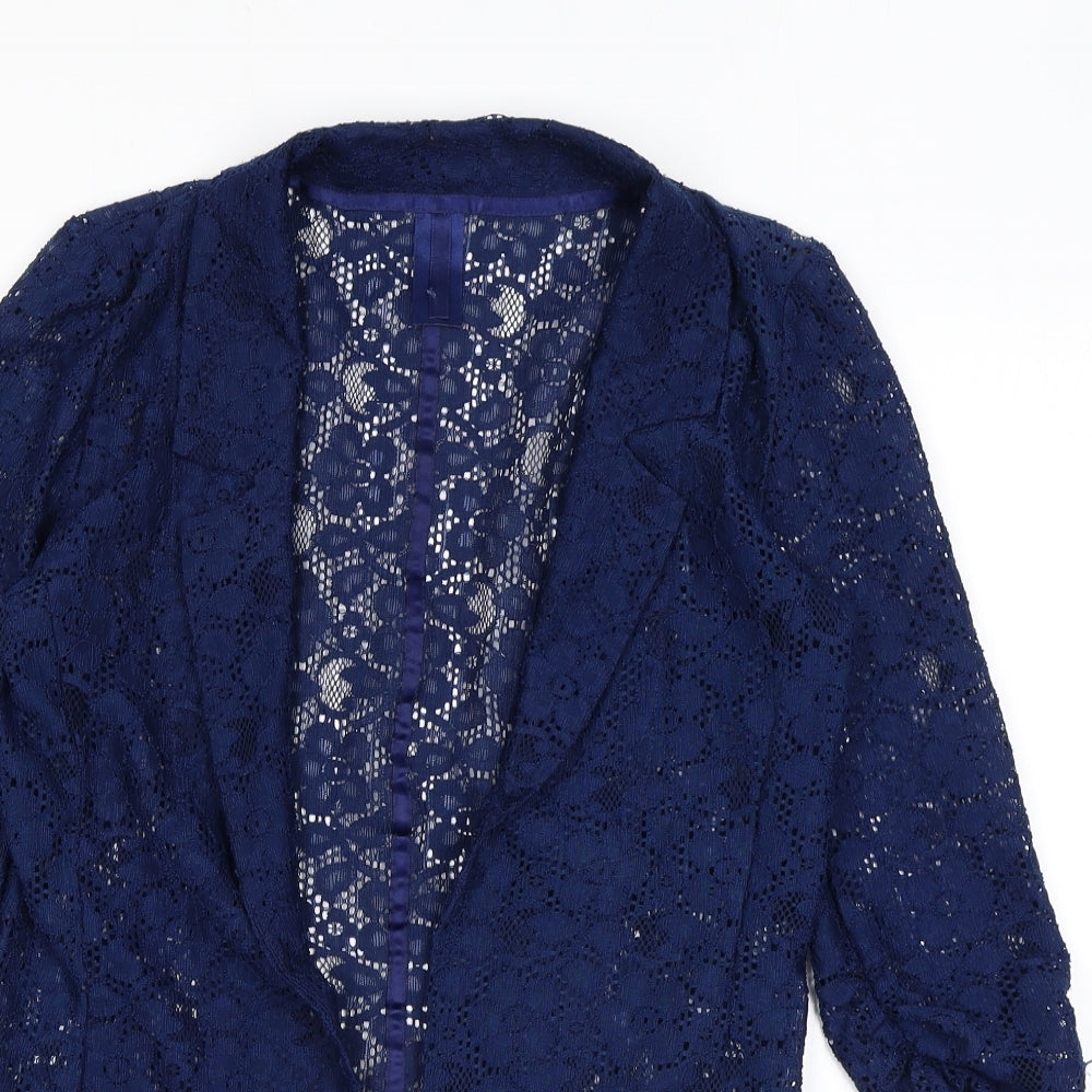 NEXT Womens Blue V-Neck Floral Polyester Cardigan Jumper Size 12 - Lace