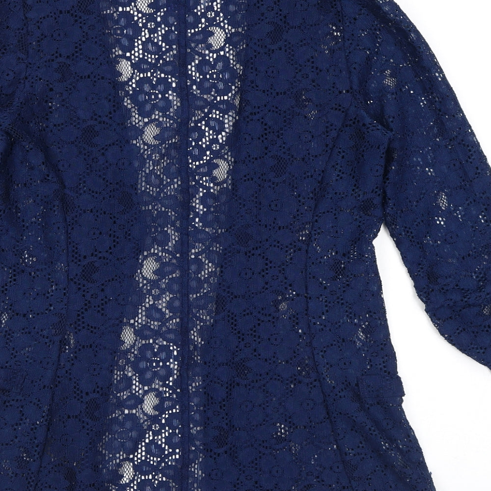 NEXT Womens Blue V-Neck Floral Polyester Cardigan Jumper Size 12 - Lace