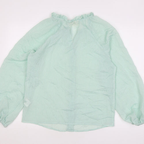 Primrose Womens Green Striped Polyamide Basic Blouse Size 10 V-Neck