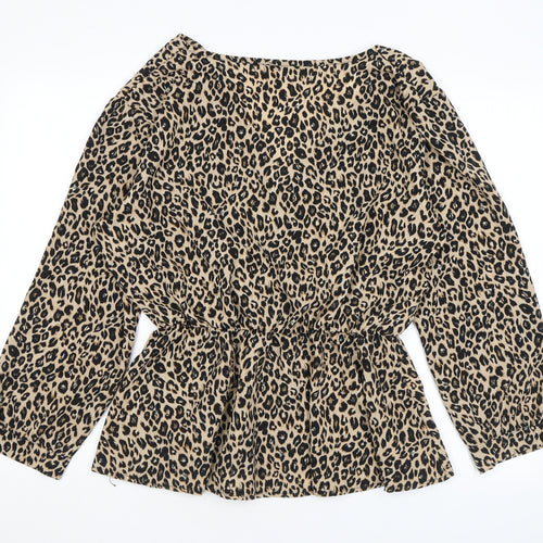 Boohoo Womens Brown Animal Print Polyester Wrap Blouse Size 18 V-Neck - Leopard Print